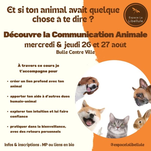 Cours Communication Animale, me-je 26 et 27 août